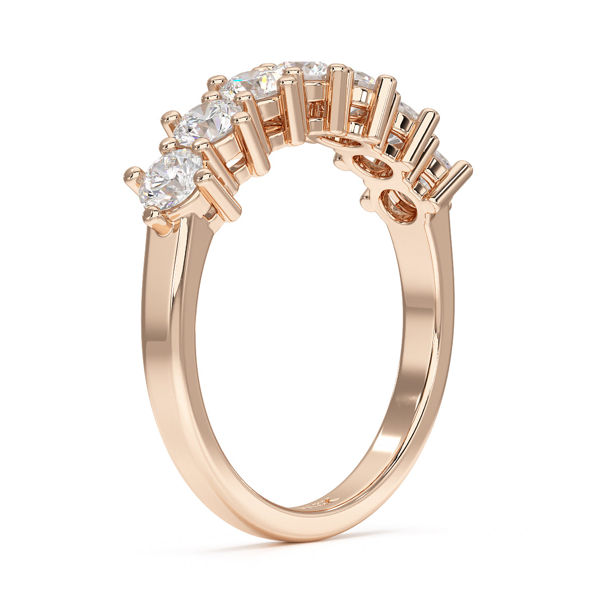 round seven stone ring rose gold side view