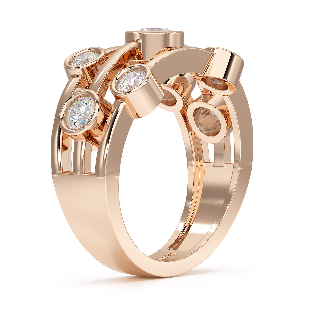 Bubble Seven Stone Rose Gold Ring Side View