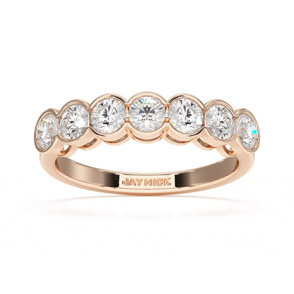 Round Bezel Set Seven Stone Rose Gold Ring Top View