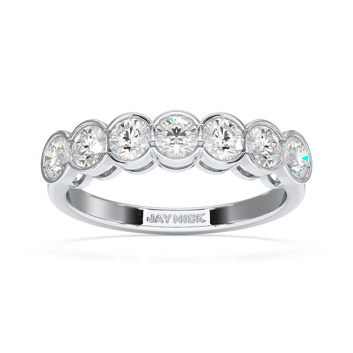 Round Bezel Set Seven Stone White Gold Platinum Ring Top View