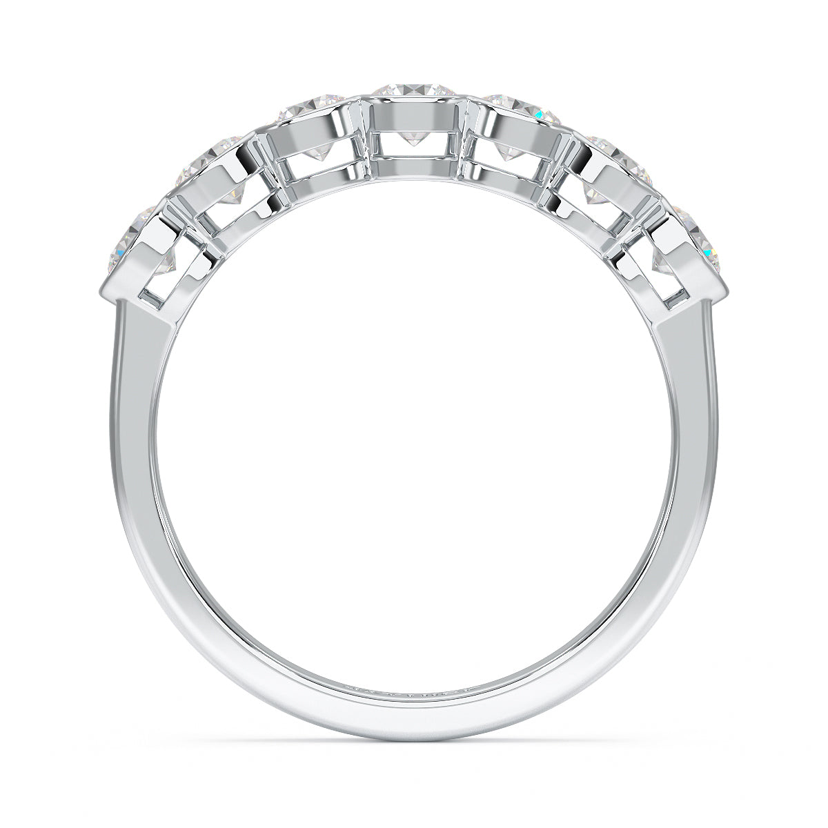 Round Bezel Set Seven Stone White Gold Platinum Ring Flat View