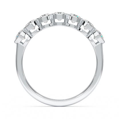 Round Bezel Set Seven Stone White Gold Platinum Ring Flat View