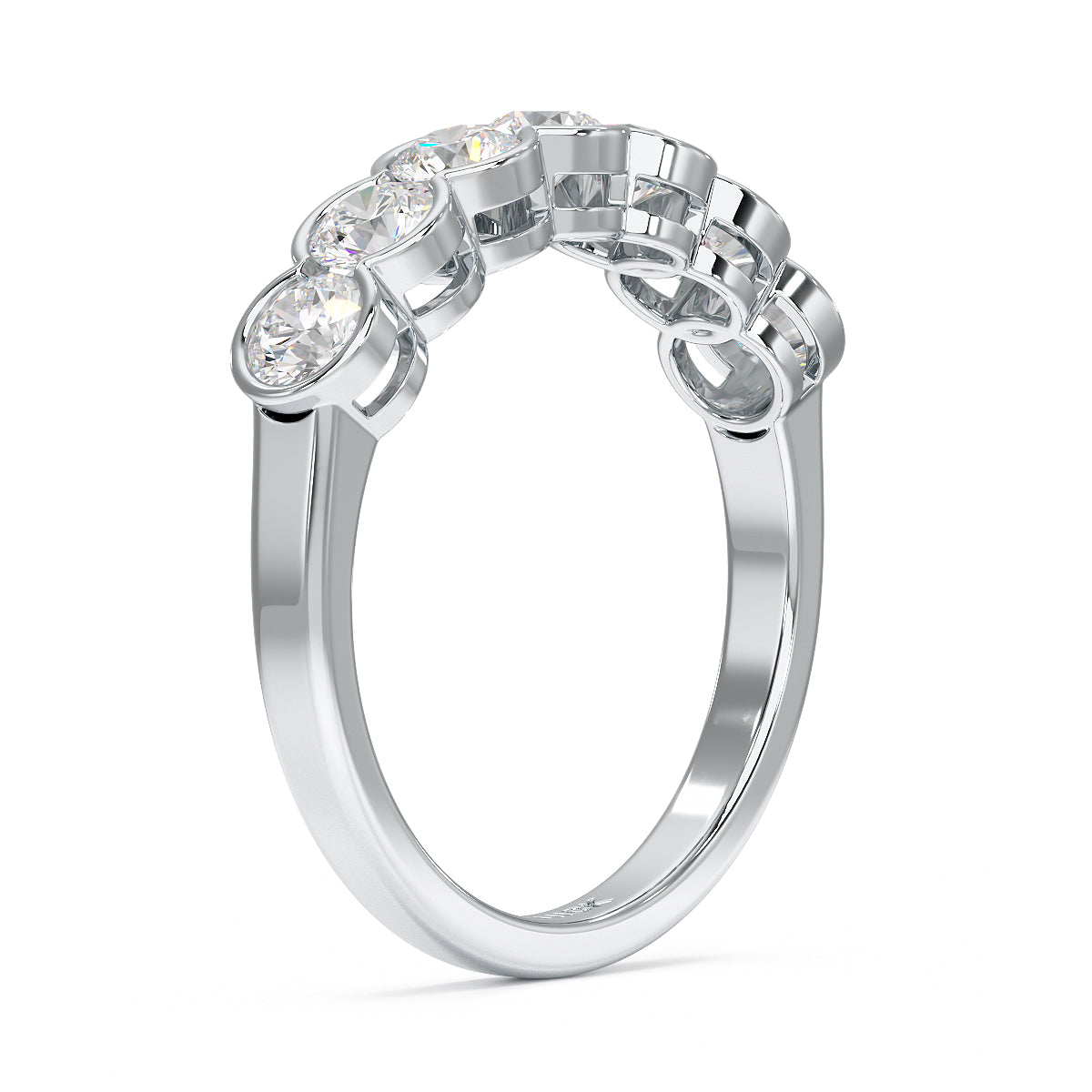 Round Bezel Set Seven Stone White Gold Platinum Ring Side View