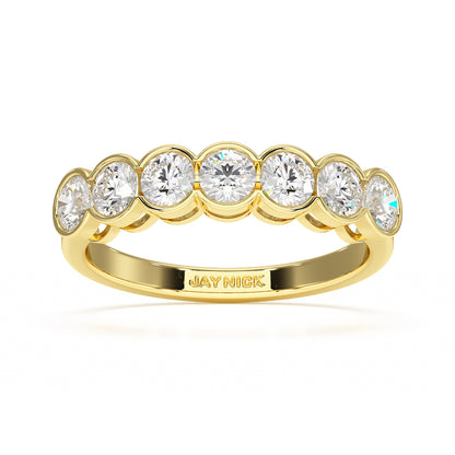 Round Bezel Set Seven Stone Yellow Gold Ring Top View