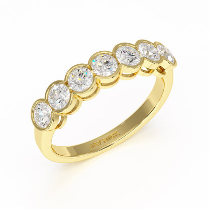 Round Bezel Set Seven Stone Yellow Gold Ring Perspective View