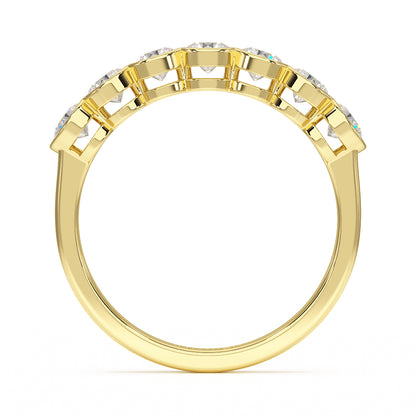 Round Bezel Set Seven Stone Yellow Gold Ring Flat View