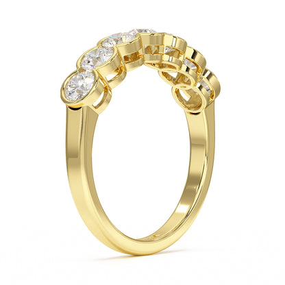 Round Bezel Set Seven Stone Yellow Gold Ring Side View