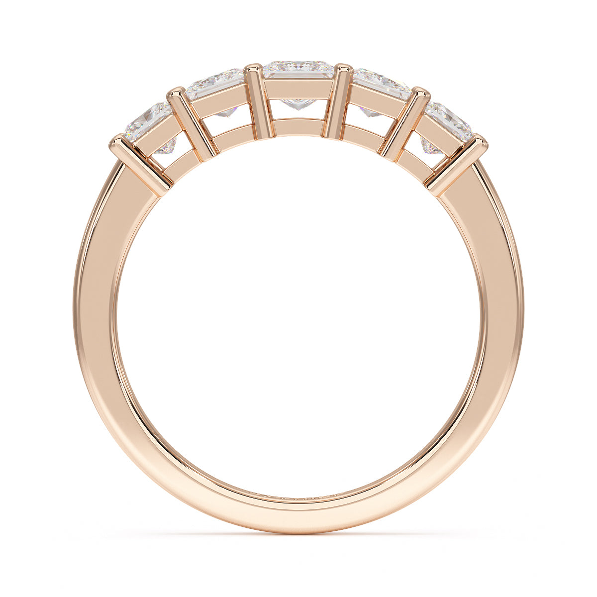 Princess Cut Five Stone Graduated Rose Gold Ring Flat View