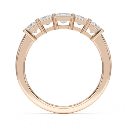 Princess Cut Five Stone Graduated Rose Gold Ring Flat View