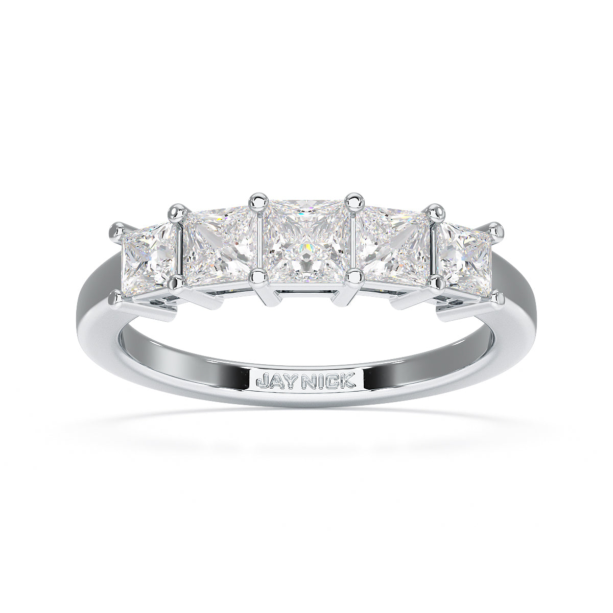 Princess Cut Five Stone Graduated White Gold Platinum Ring Top View