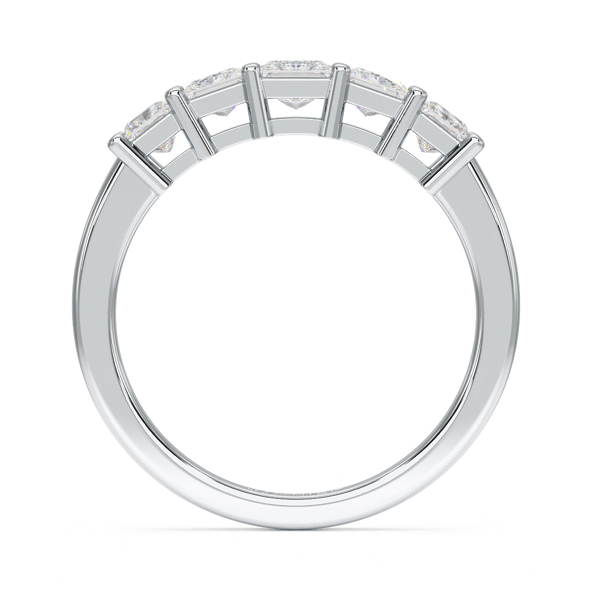 Princess Cut Five Stone Graduated White Gold Platinum Ring Flat View