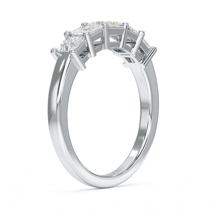 Princess Cut Five Stone Graduated White Gold Platinum Ring Side View