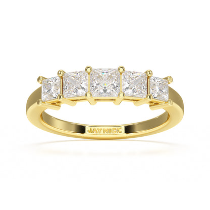 Princess Cut Five Stone Graduated Yellow Gold Ring Top View