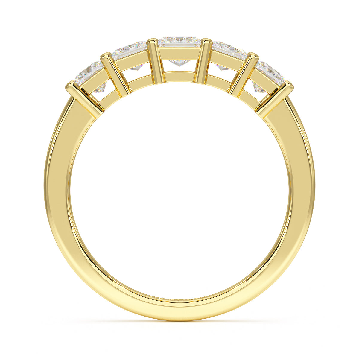 Princess Cut Five Stone Graduated Yellow Gold Ring Flat View