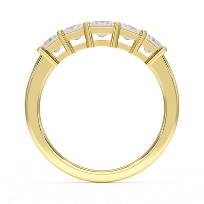 Princess Cut Five Stone Graduated Yellow Gold Ring Flat View