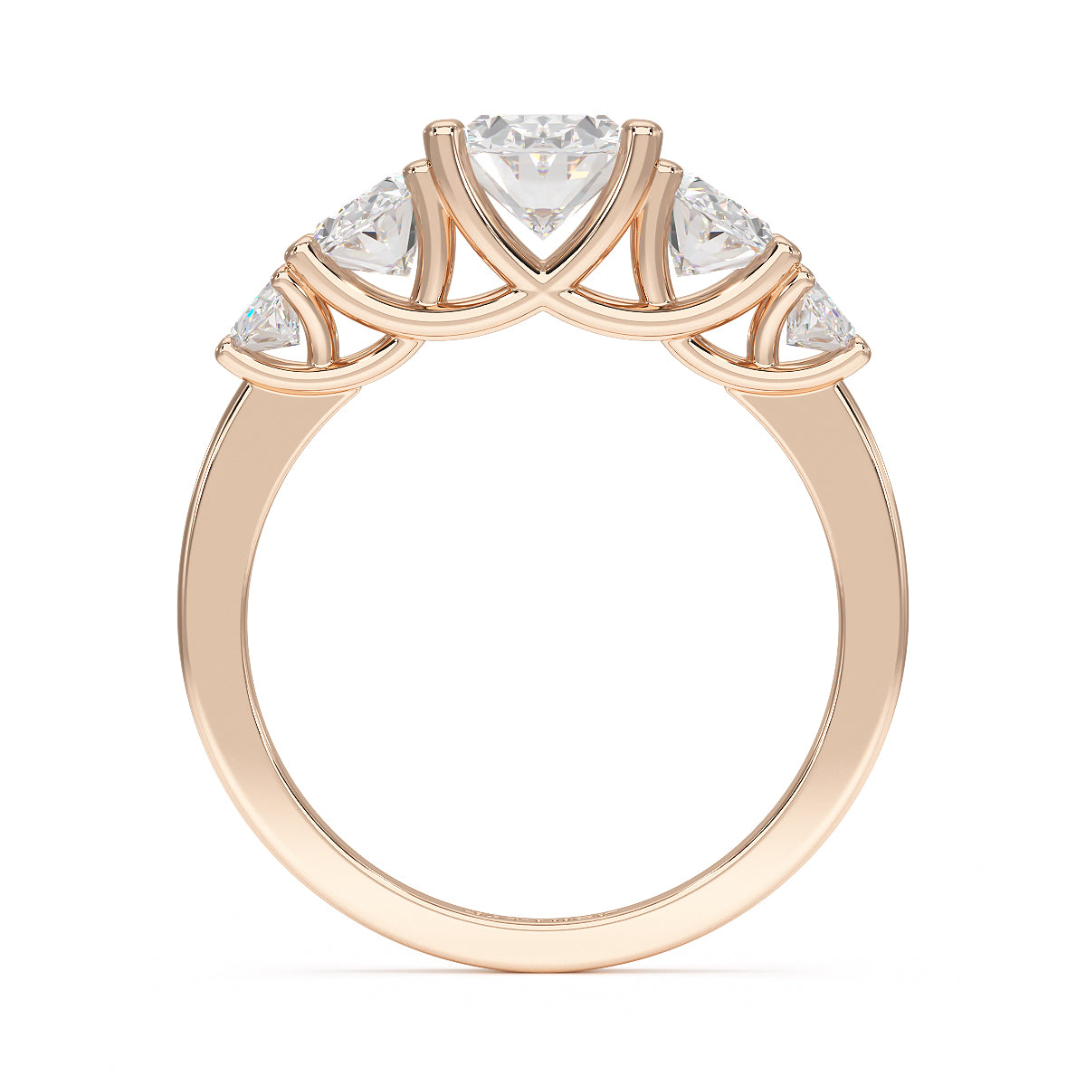 Oval Cut Five Stone Graduated Rose Gold Ring Flat View