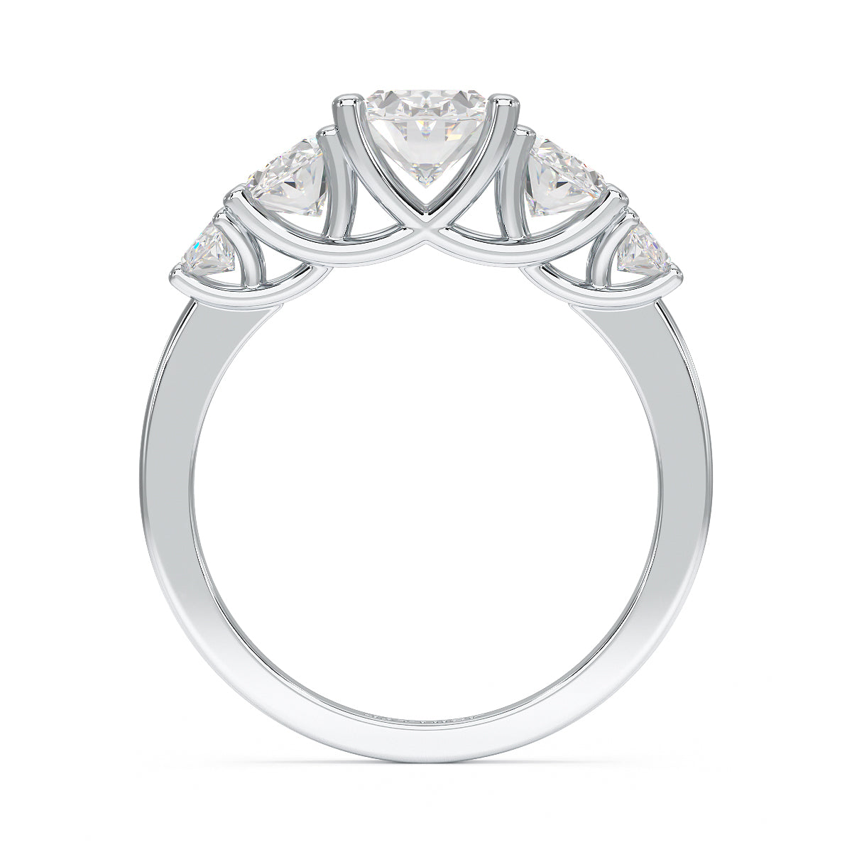 Oval Cut Five Stone Graduated White Gold Platinum Ring Flat View