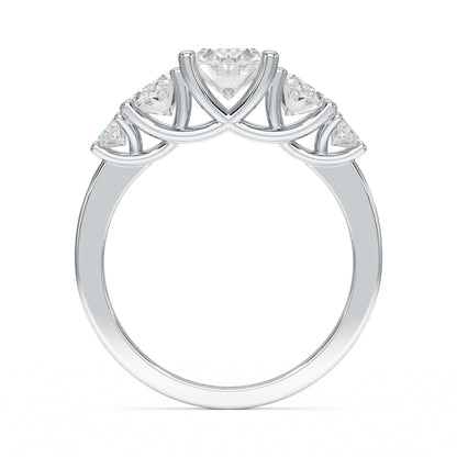 Oval Cut Five Stone Graduated White Gold Platinum Ring Flat View