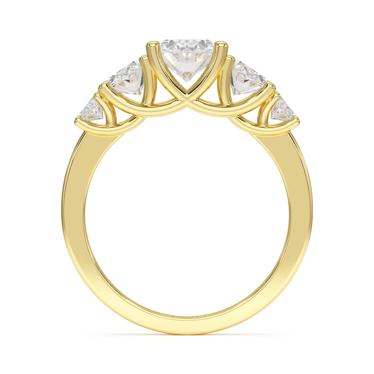 Oval Cut Five Stone Graduated Yellow Gold Ring Flat View