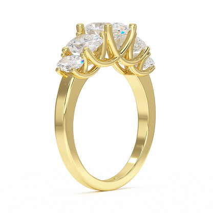 Oval Cut Five Stone Graduated Yellow Gold Ring Side View