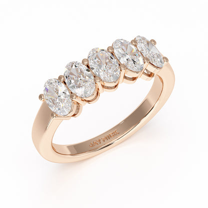 Oval Five Stone Rose Gold Ring Perspective View