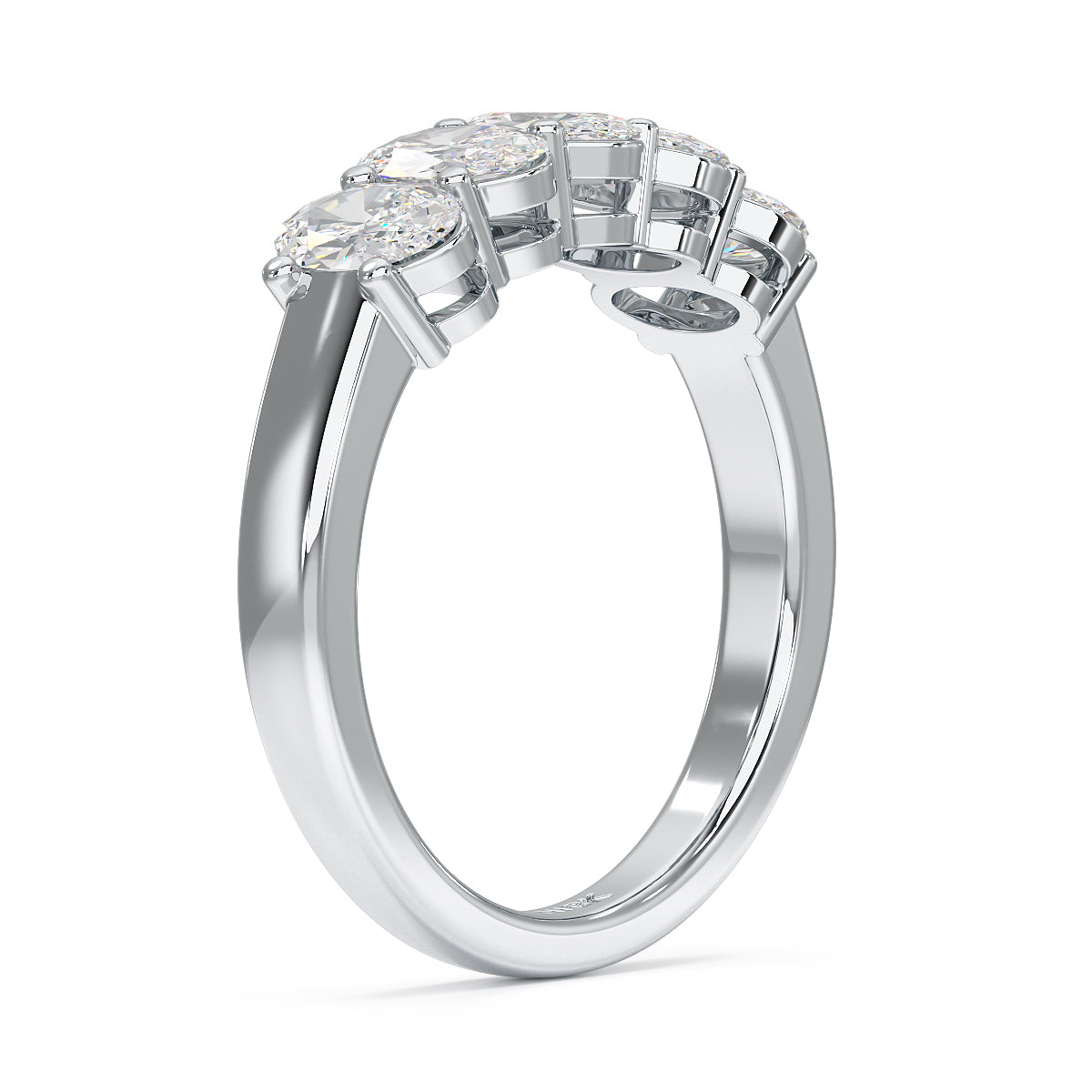 Oval Five Stone White Gold Platinum Ring Side View