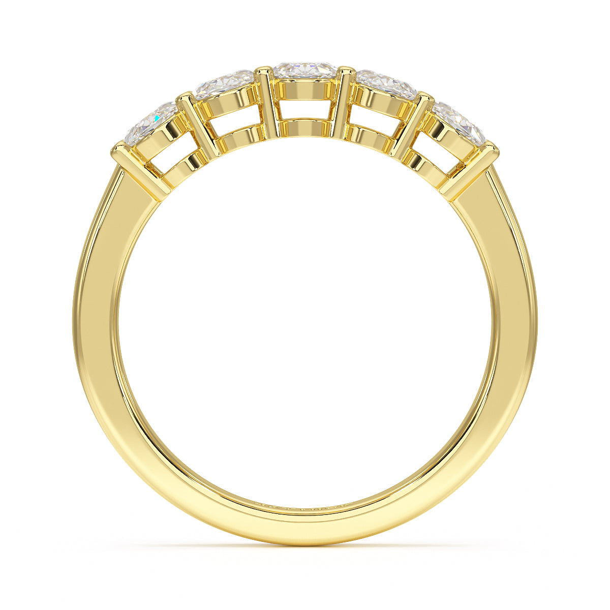 Oval Five Stone Yellow Gold Ring Flat View