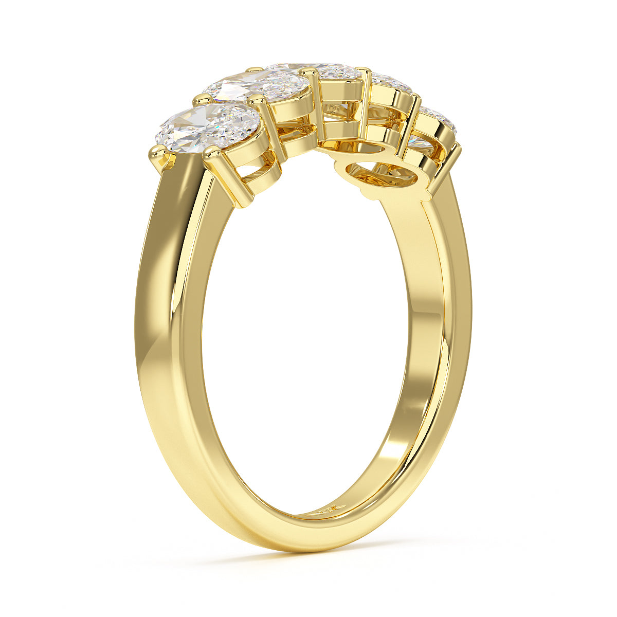 Oval Five Stone Yellow Gold Ring Side View