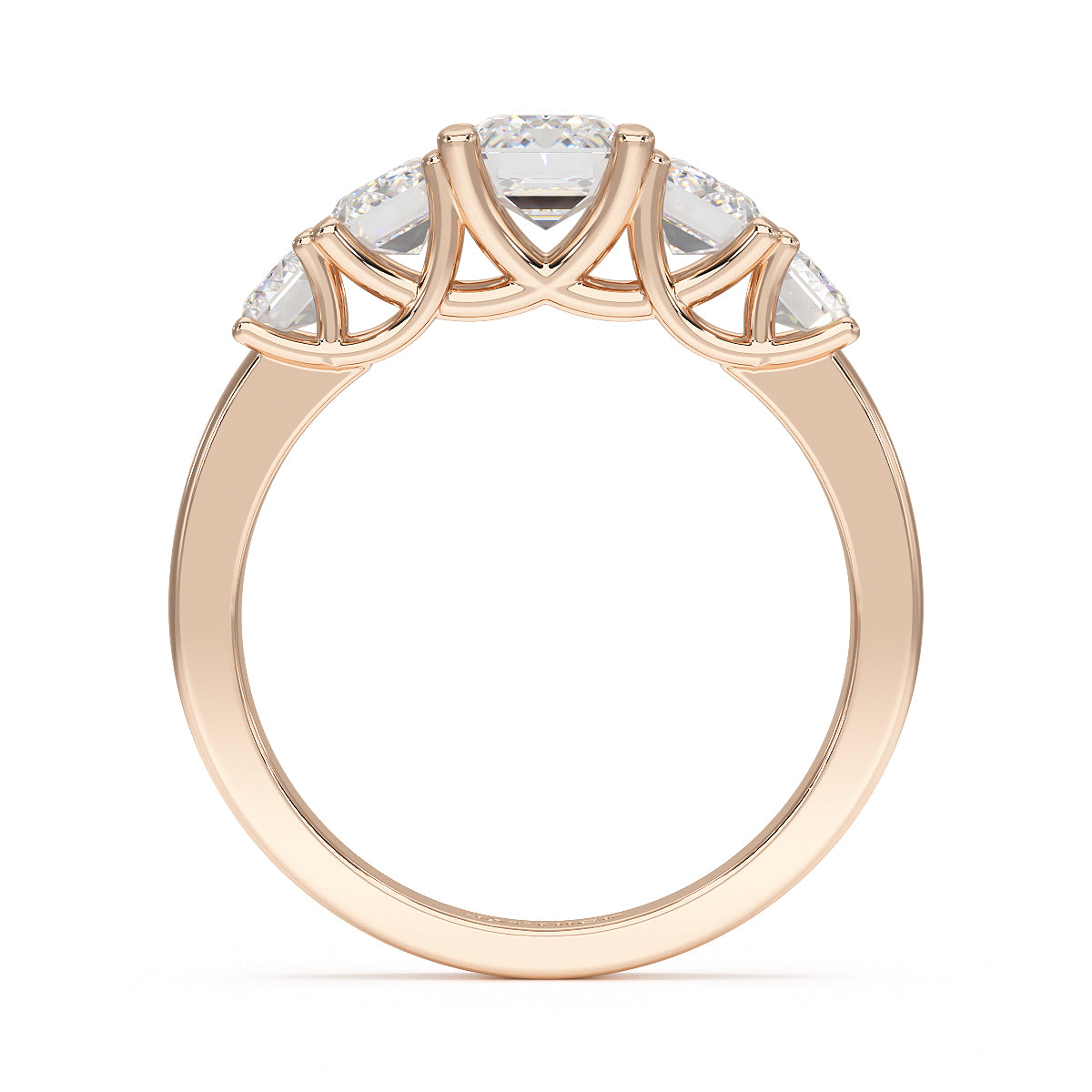 Emerald Cut Five Stone Graduated Rose Gold Ring Flat View