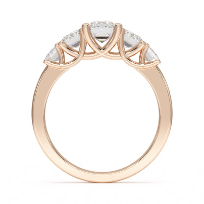 Emerald Cut Five Stone Graduated Rose Gold Ring Flat View