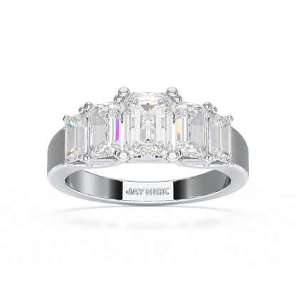 Emerald Cut Five Stone Graduated White Gold Platinum Ring Top View