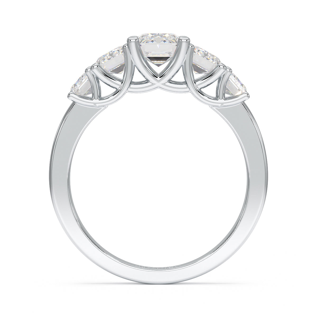 Emerald Cut Five Stone Graduated White Gold Platinum Ring Flat View