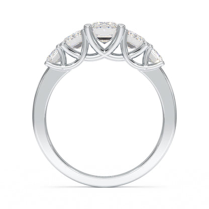 Emerald Cut Five Stone Graduated White Gold Platinum Ring Flat View