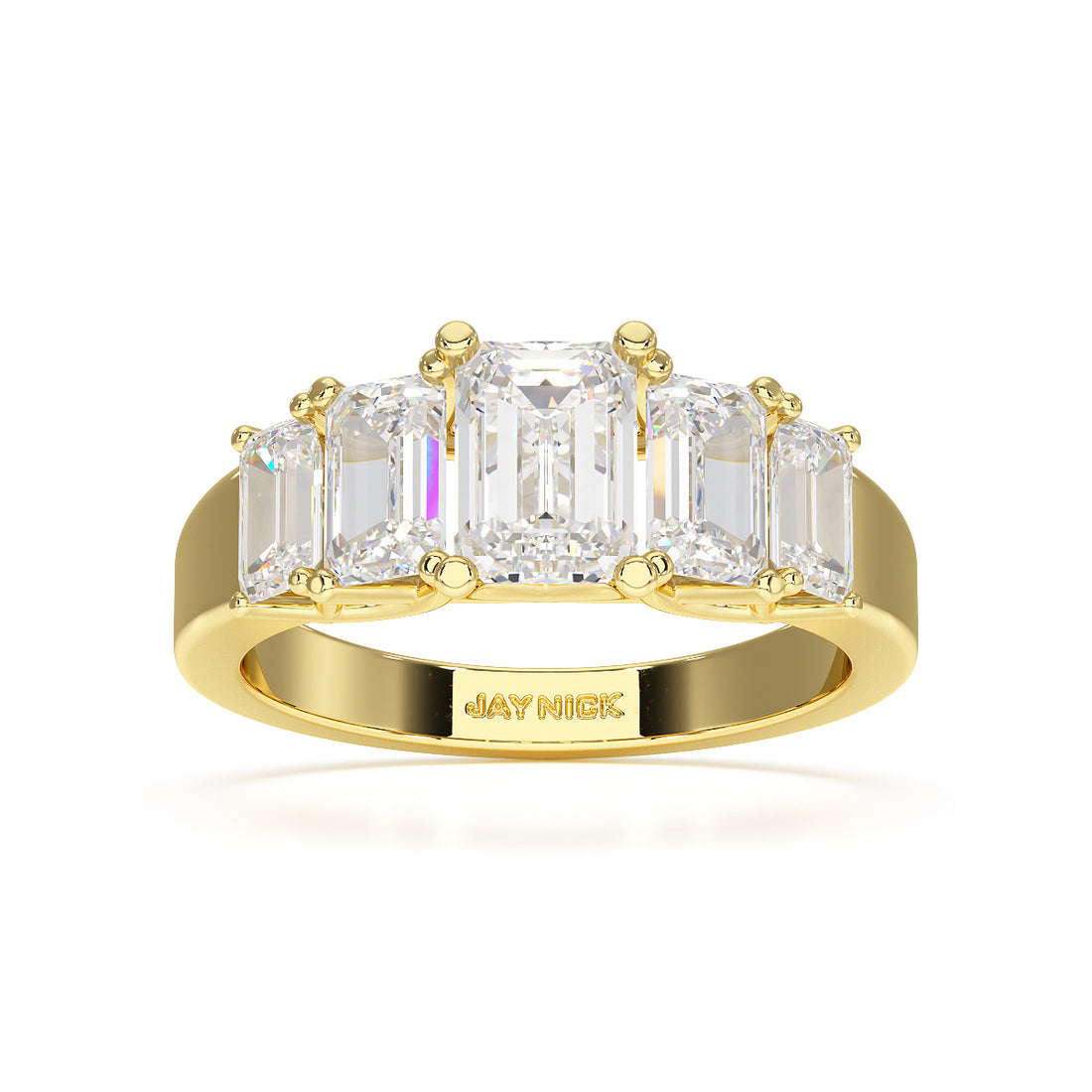 Emerald Cut Five Stone Graduated Yellow Gold Ring Top View