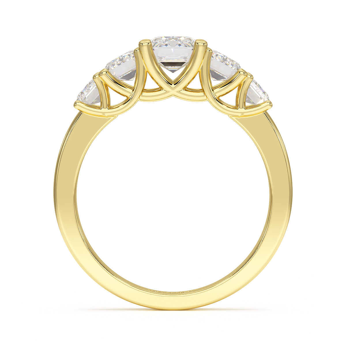 Emerald Cut Five Stone Graduated Yellow Gold Ring Flat View