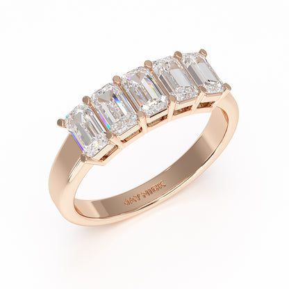 Emerald Five Stone Rose Gold Ring Perspective View