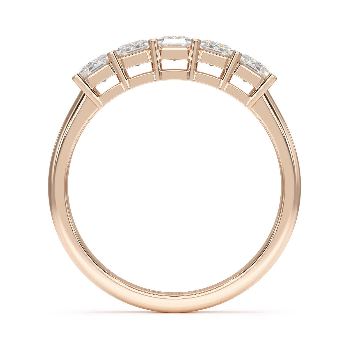 Emerald Five Stone Rose Gold Ring Flat View