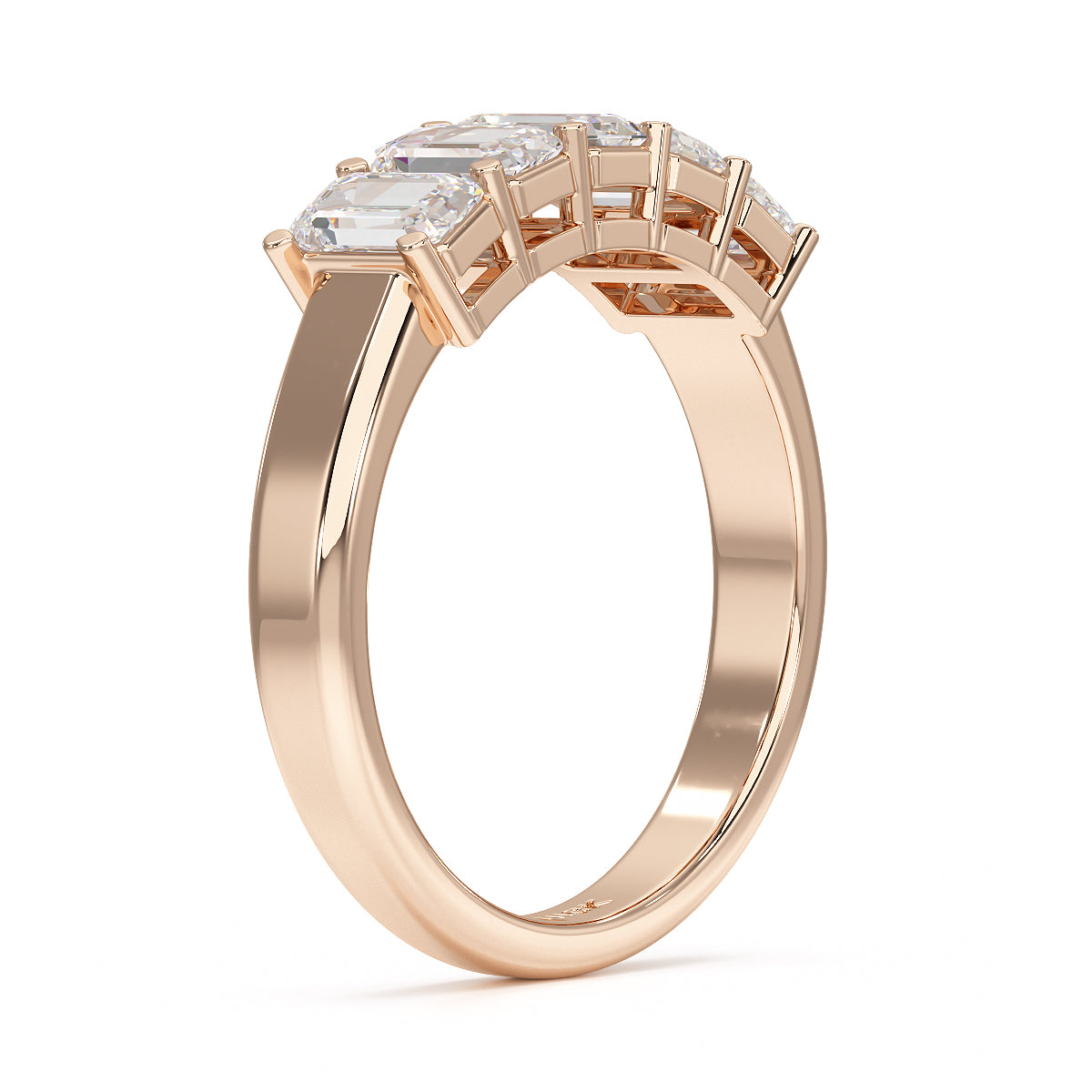 Emerald Five Stone Rose Gold Ring Side View