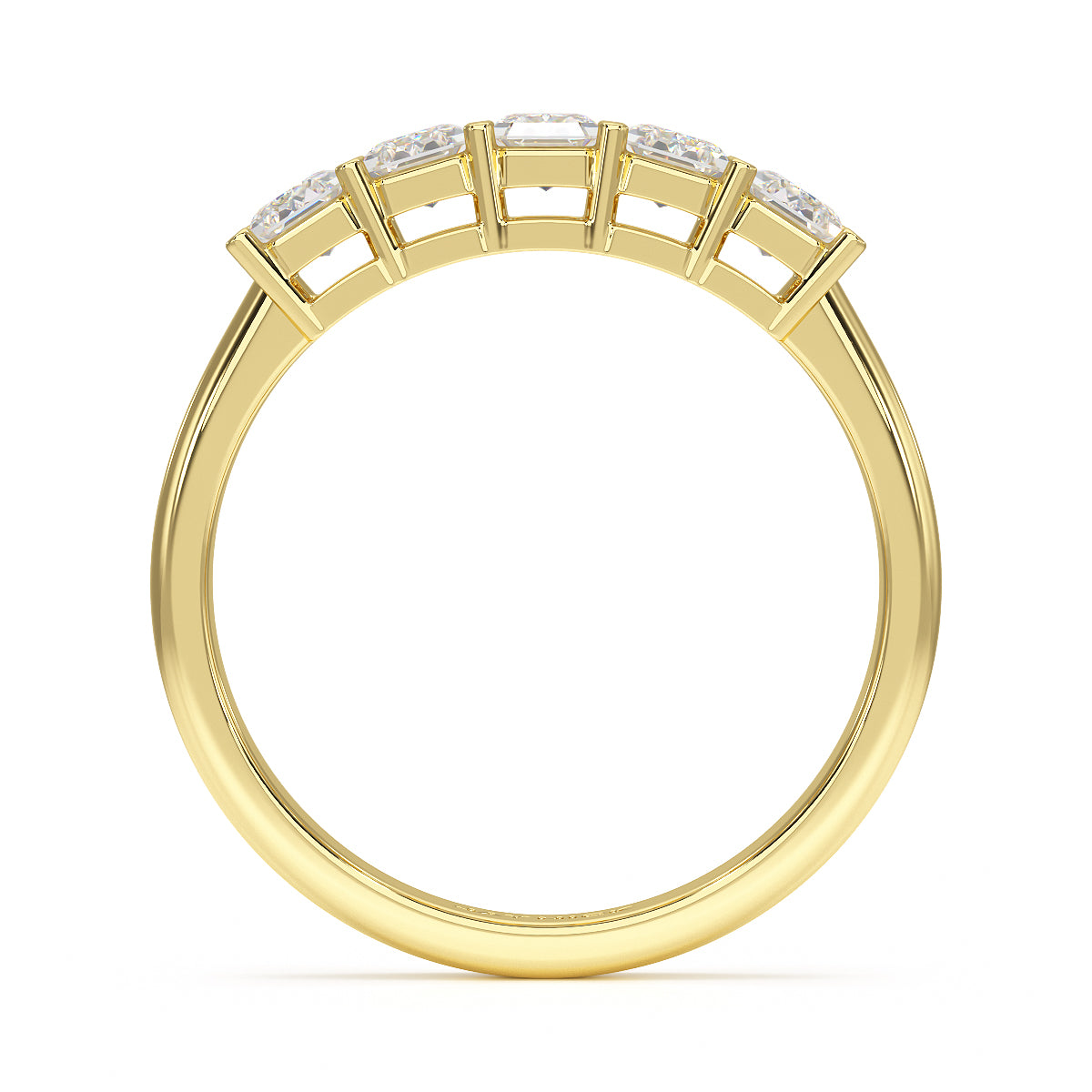 Emerald Five Stone Yellow Gold Ring Flat View