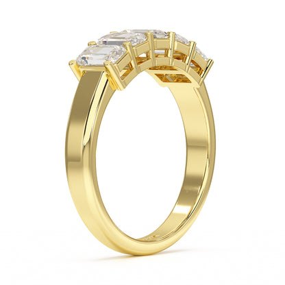 Emerald Five Stone Yellow Gold Ring Side View