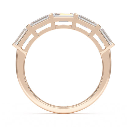 Horizontal Set Emerald Five Stone Rose Gold Ring Flat View