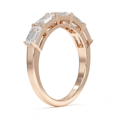 Horizontal Set Emerald Five Stone Rose Gold Ring Flat View