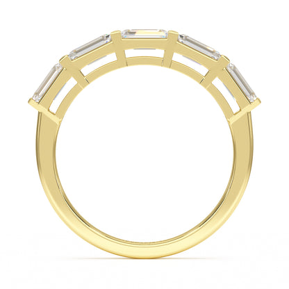 Horizontal Set Emerald Five Stone Yellow Gold Ring Flat View