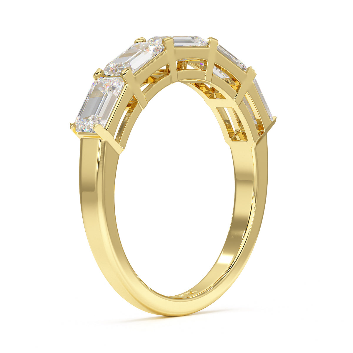 Horizontal Set Emerald Five Stone Yellow Gold Ring Side View