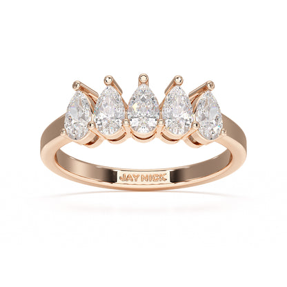 Pear Five Stone Rose Gold Ring Top View