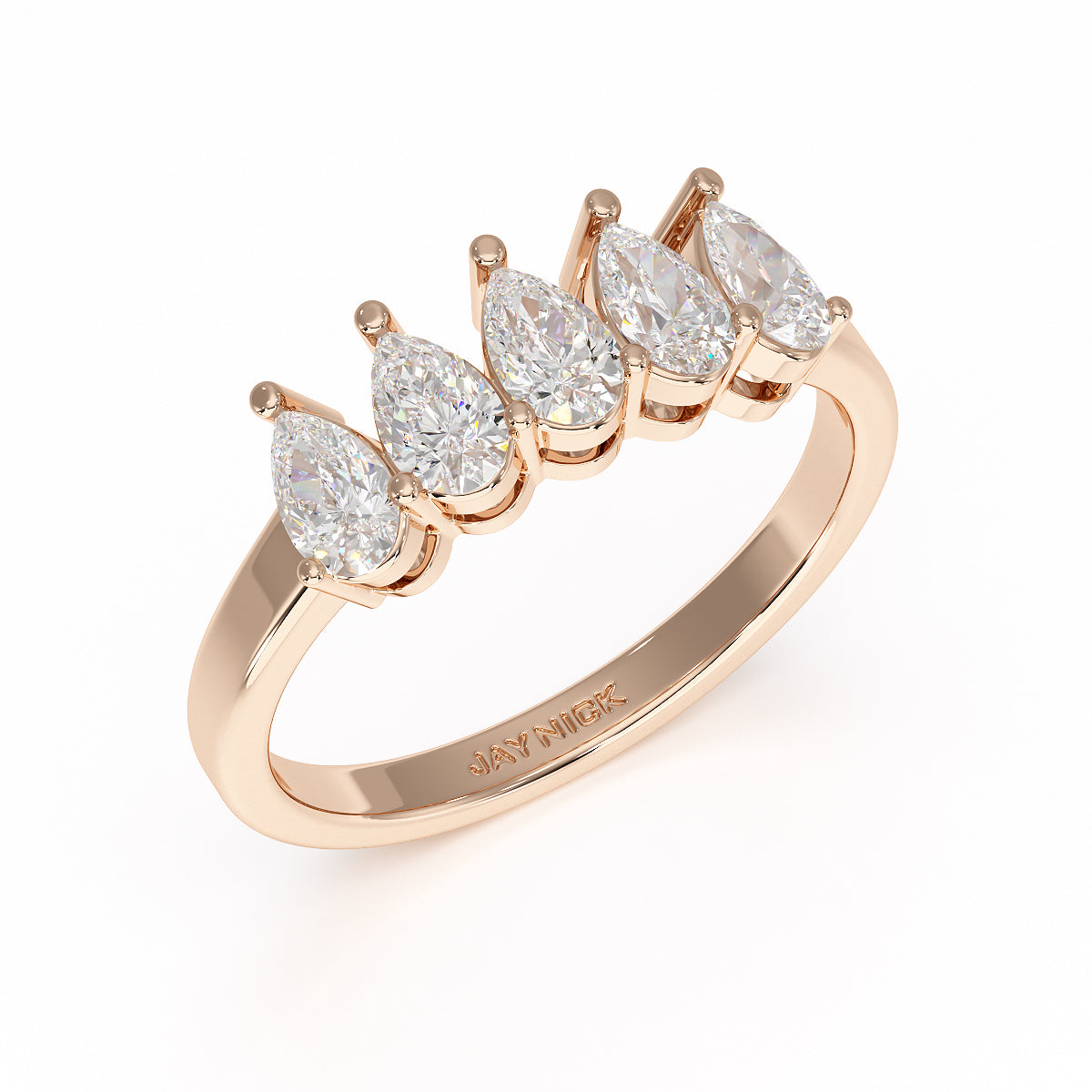 Pear Five Stone Rose Gold Ring Perspective View