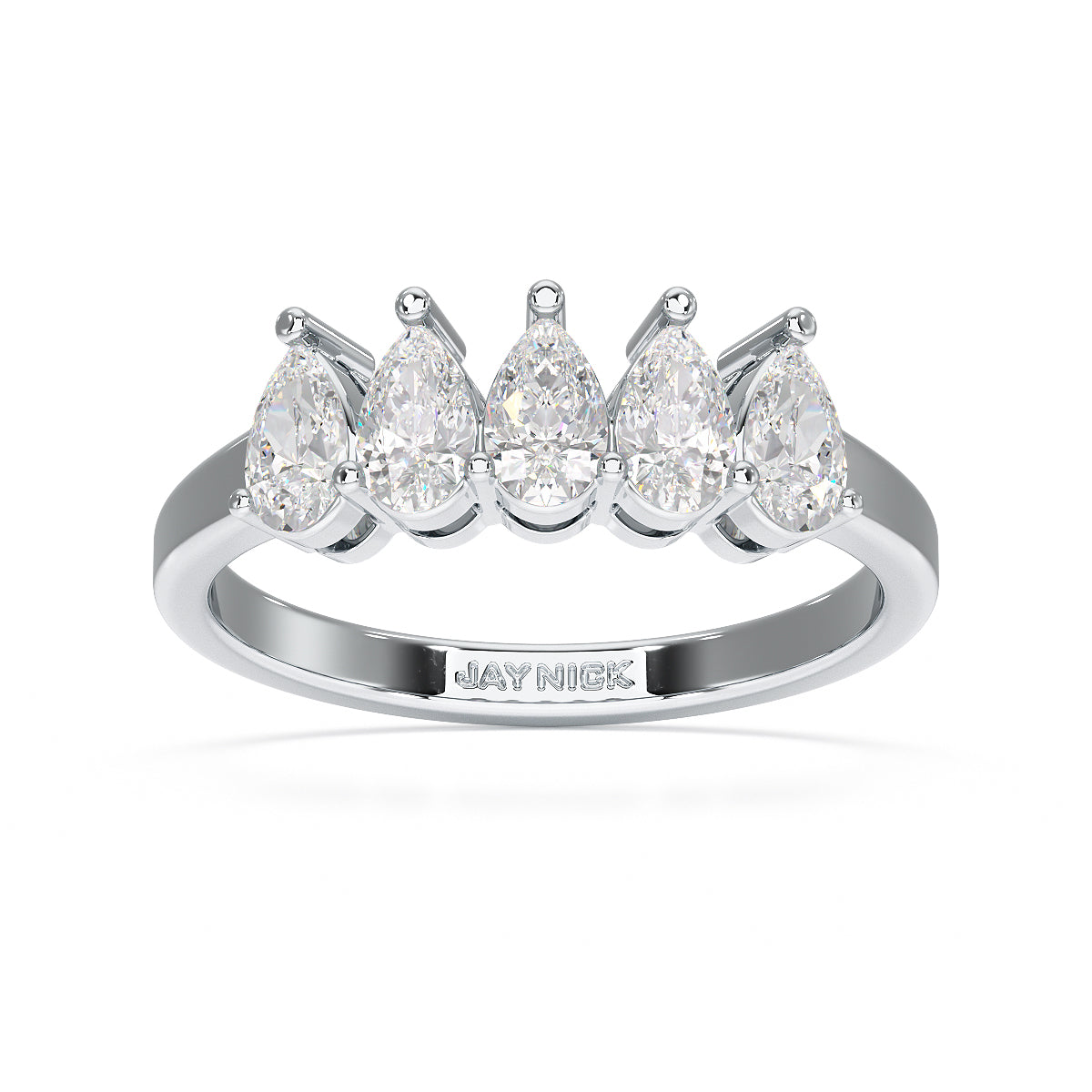 Pear Five Stone White Gold Platinum Ring Top View