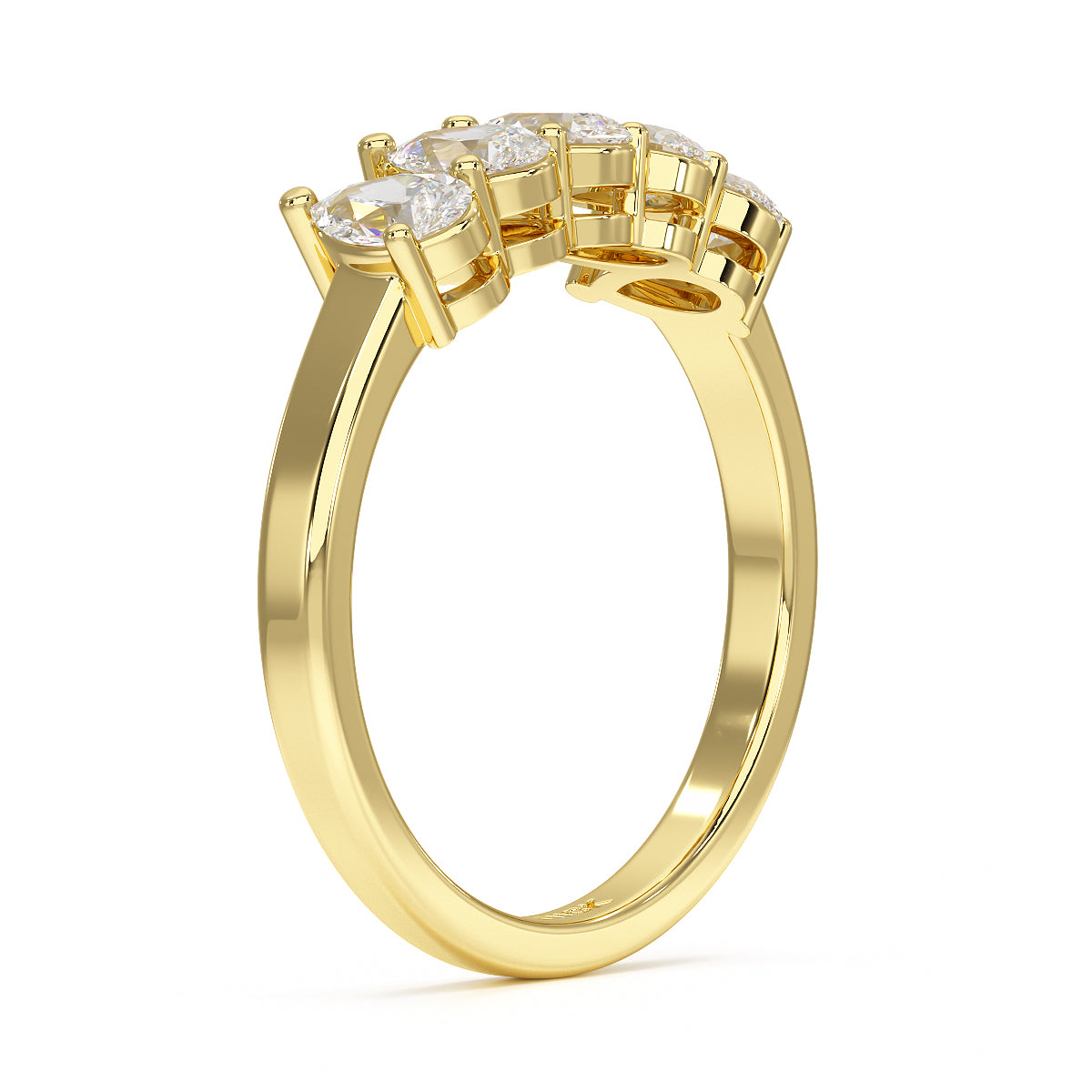 Pear Five Stone Yellow Gold Ring Side View