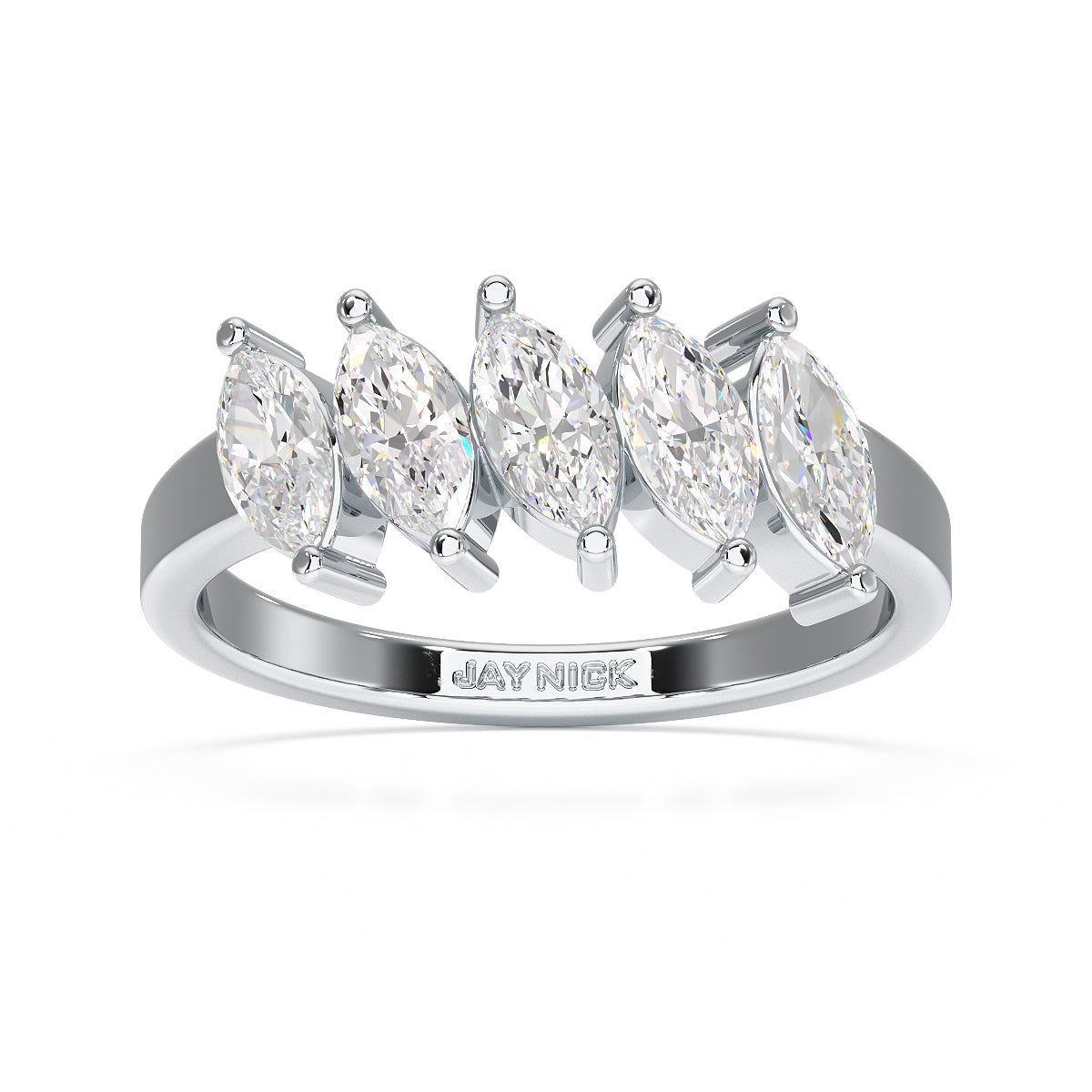 Marquise Five Stone White Gold Platinum Ring Top View