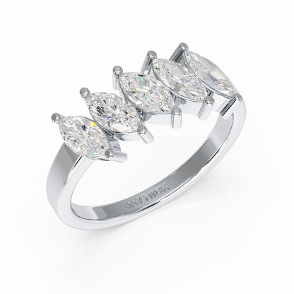 Marquise Five Stone White Gold Platinum Ring Perspective View